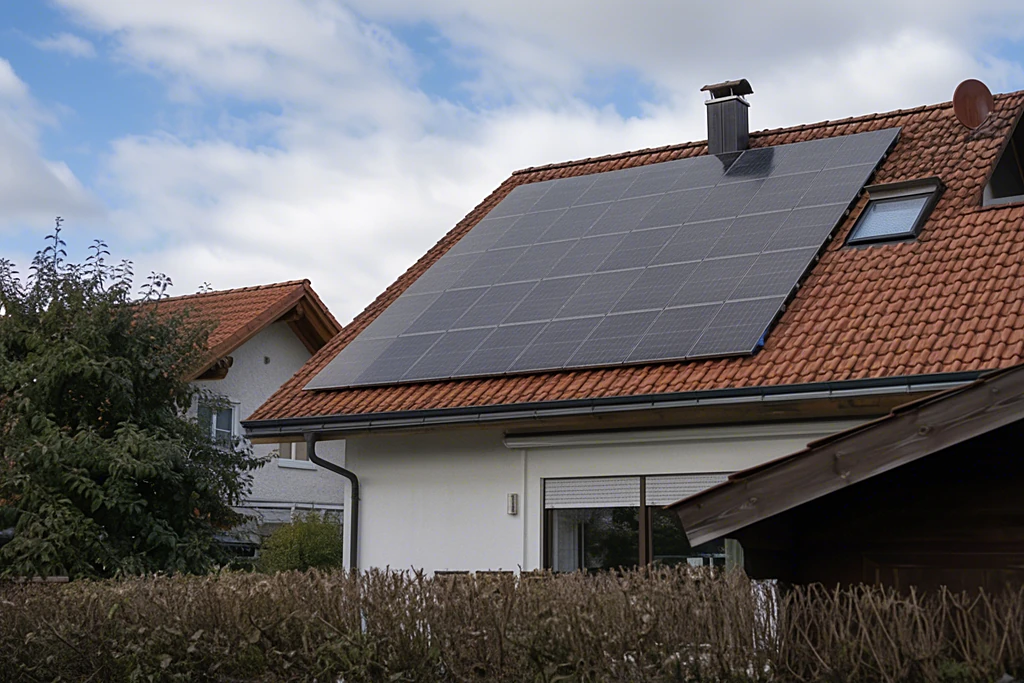 Solarmodule auf dem Dach eines Einfamilienhauses